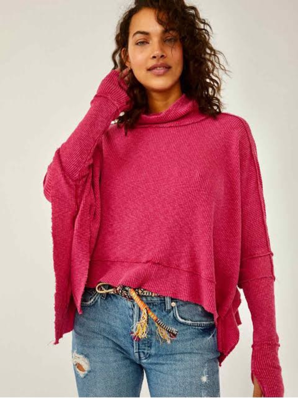 FREE PEOPLE | We The Free ‘Moon Daisy’ Rose Hypnotic Ribbed Mock Neck Sweater